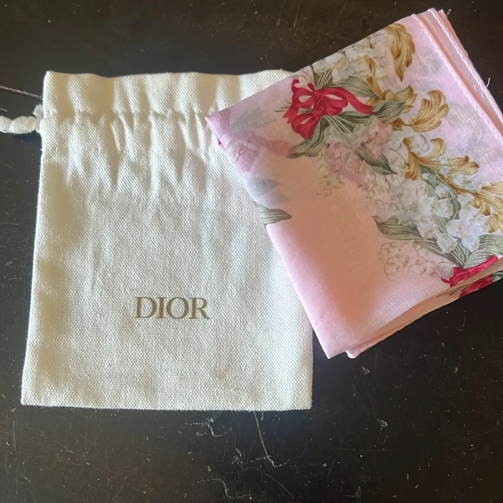 Christian Dior 18”x18” scarf, Authentic, Vintage, BONUS Dior pouch.